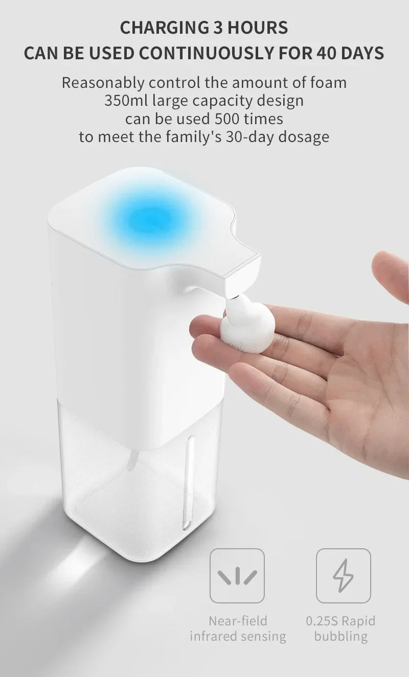 Automatic Foam Soap Dispenser 350ml (11.8 fl oz) — Touchless Infrared Sensor USB Rechargeable for Kitchen & Bathroom