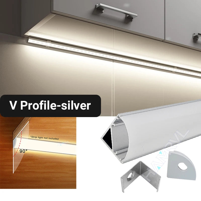 0.5m LED Aluminum Channel Kit 16x16mm - U/V/Y/W Profiles, Black or Silver, 2–30 Pack