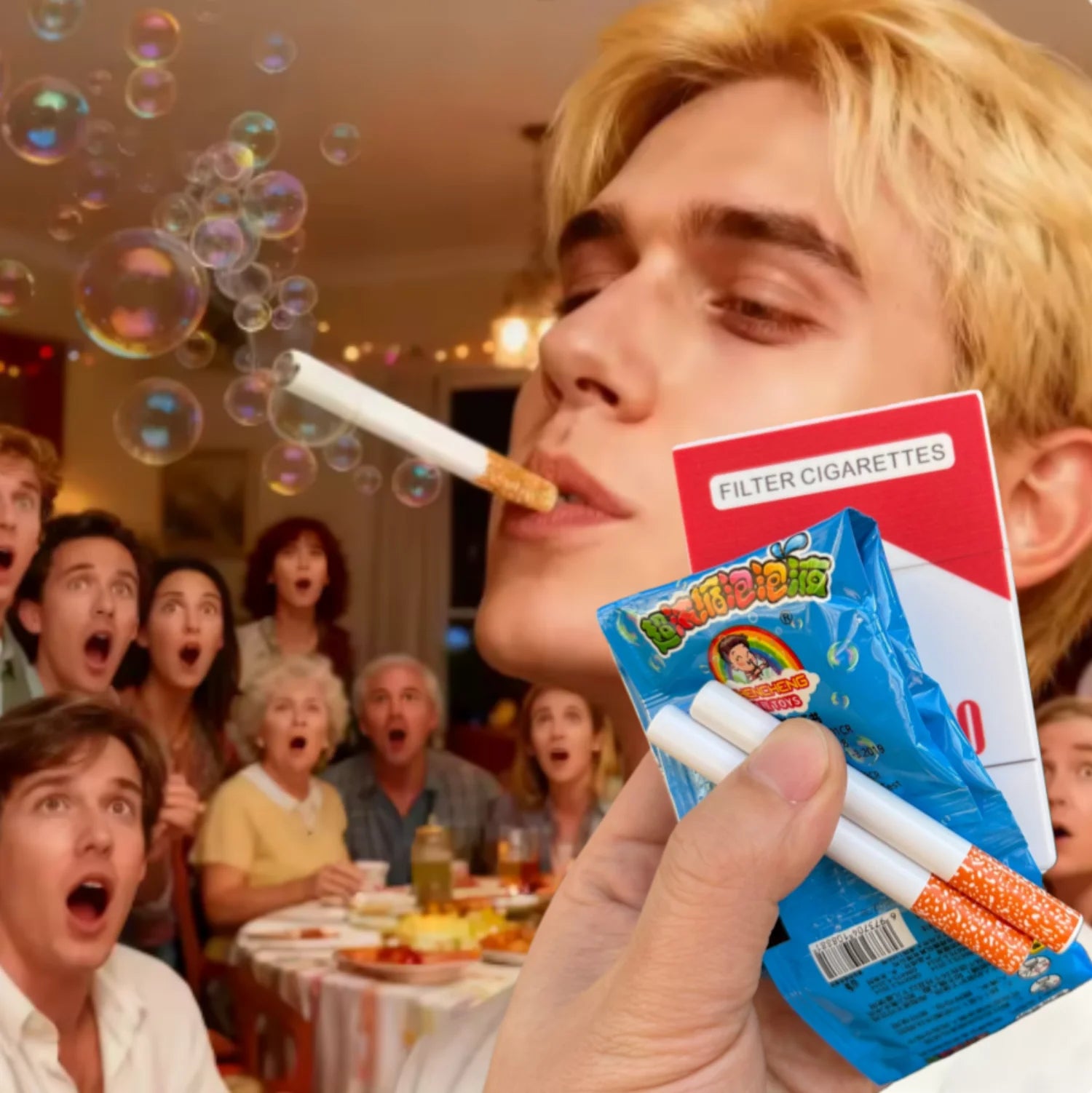 7-Piece Novelty Cigarette Bubble Machine Photo Prop - Smoking Case with Pipes & Bubble Solution for Outdoor Parties