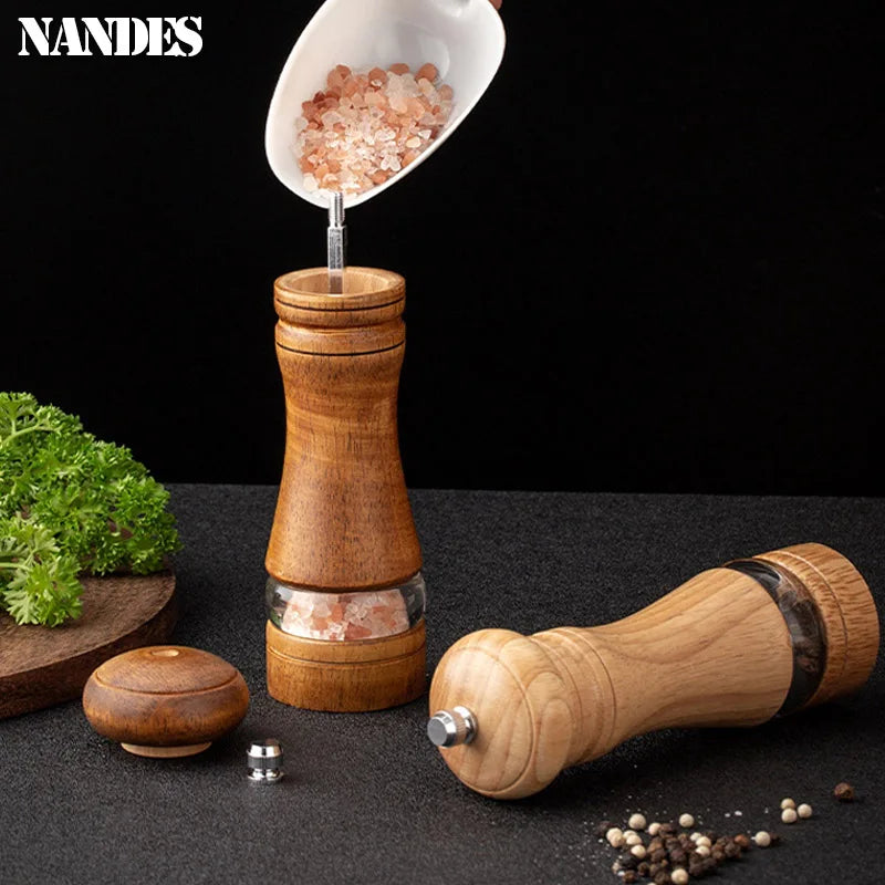 6.7-Inch (17 cm) Manual Pepper Grinder – Rubberwood & Acrylic Salt & Pepper Mill, Adjustable Ceramic Grinder, Refillable Spice Shaker