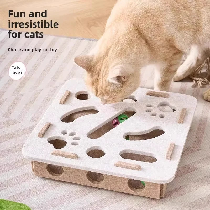 Felt Puzzle Box Cat Toy with Ball – Interactive Indoor Hunting, Exercise & Scratching Playhouse