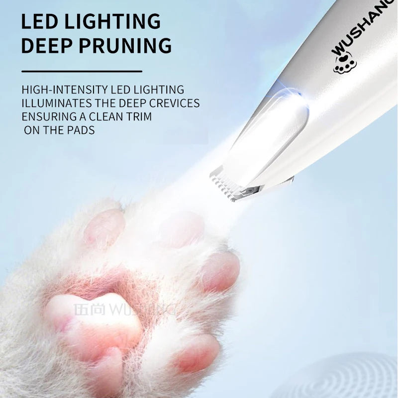 Cordless Pet Grooming Trimmer with LED Light, Waterproof Low-Noise Dog & Cat Paw Face Ear Shaver, Rechargeable