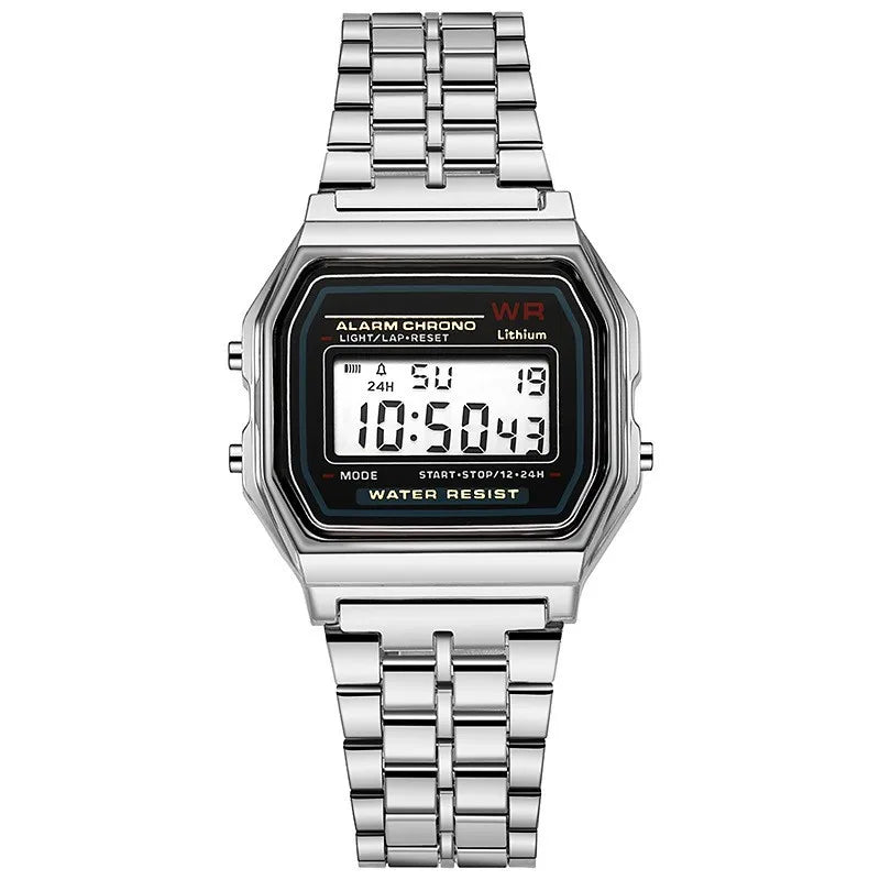 Rose Gold Retro Digital LED Women's Watch - Rectangular 32mm Case, Water-Resistant 3ATM