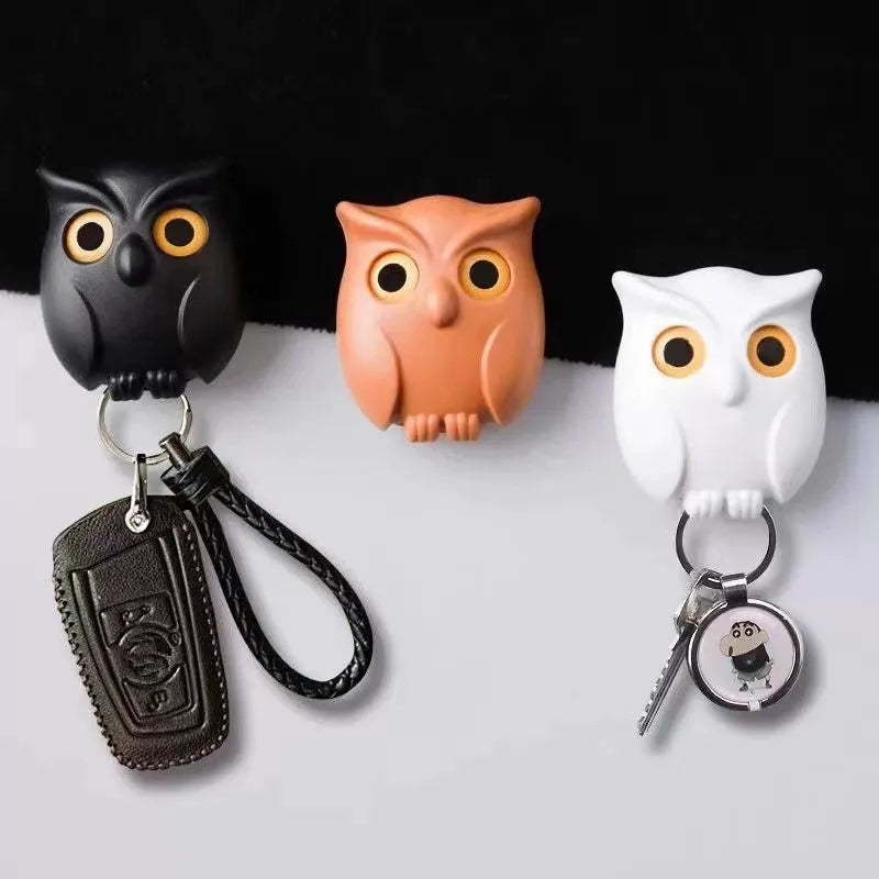 Cartoon Owl Magnetic Keychain and No-Punch Wall Hook - Blinking LED Key Storage for Kitchen & Home