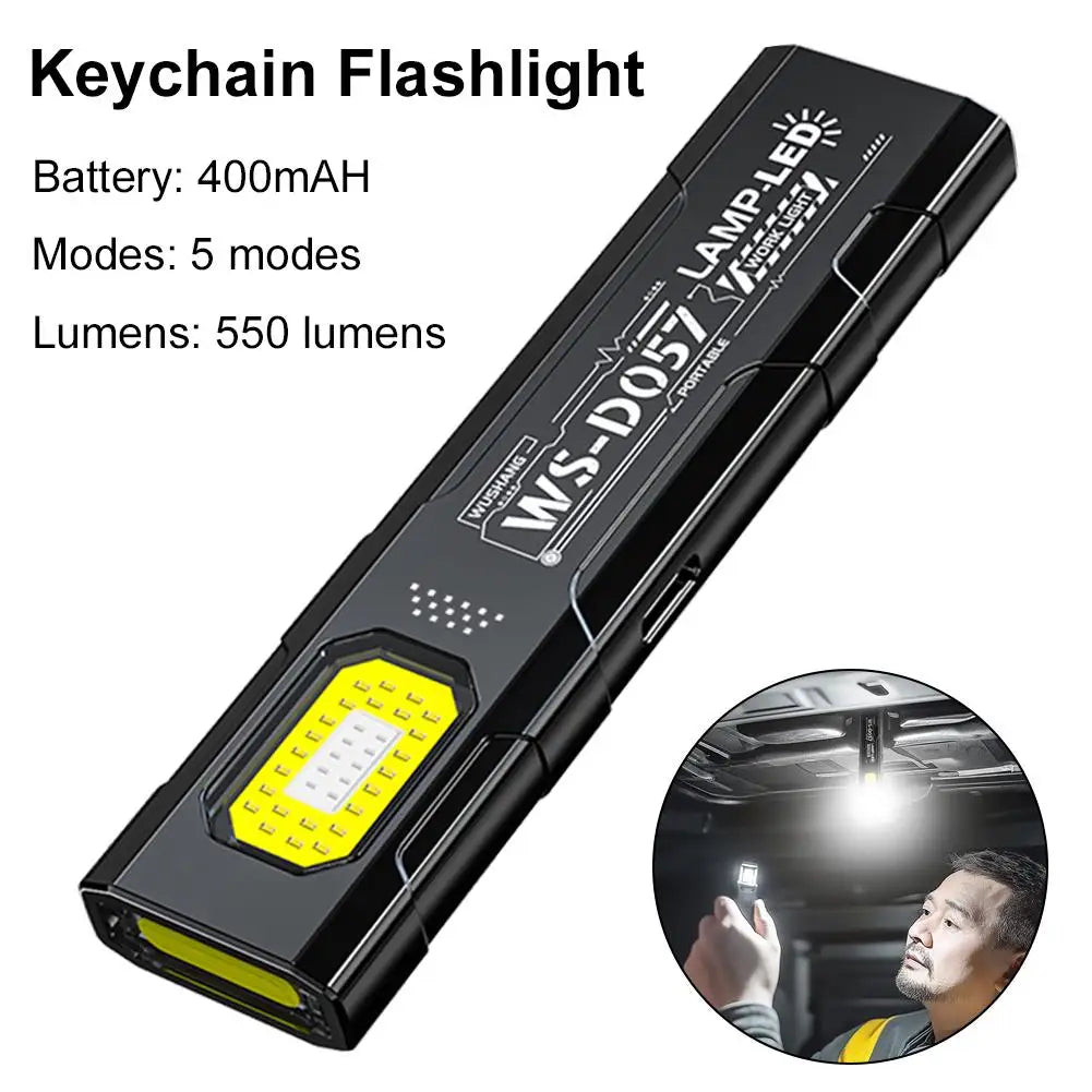 USB-C Rechargeable 550LM LED Mini Keychain Flashlight with Magnet – Portable Pocket Torch & Flood Work Light for Emergency