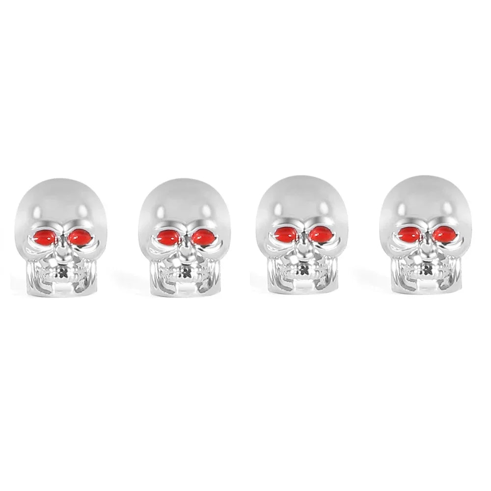 Skull Valve Stem Caps 4-Pack ABS Chrome Tire Valve Covers for Cars Motorcycles Bikes