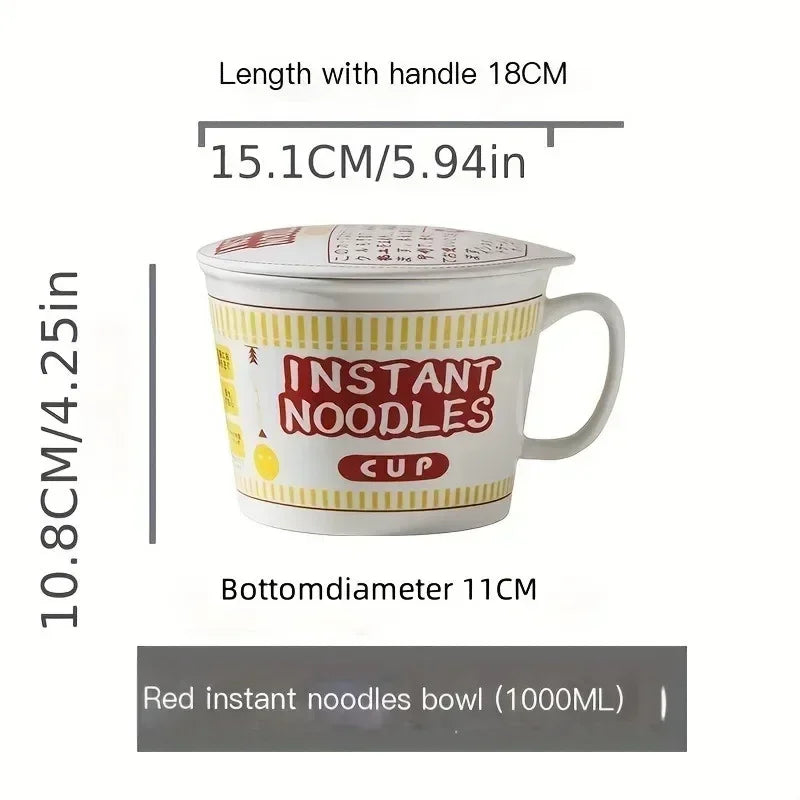Large Ceramic Noodle Bowl with Lid - Keeps Noodles Warm | Ramen & Soup Bowl for Dorms and Home Kitchens