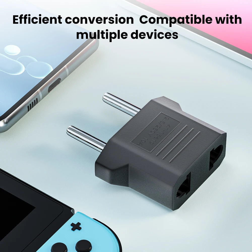 US to EU Travel Plug Adapter — 2-Outlet Non-Grounding Power Converter, 4.8mm / 4.0mm
