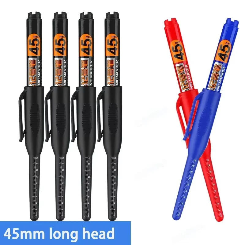 10-Pack 45mm Waterproof Permanent Marker Pens – Long-Head Quick-Dry for Woodworking & Construction, Deep-Hole Marking, Non-Toxic Black Red Blue