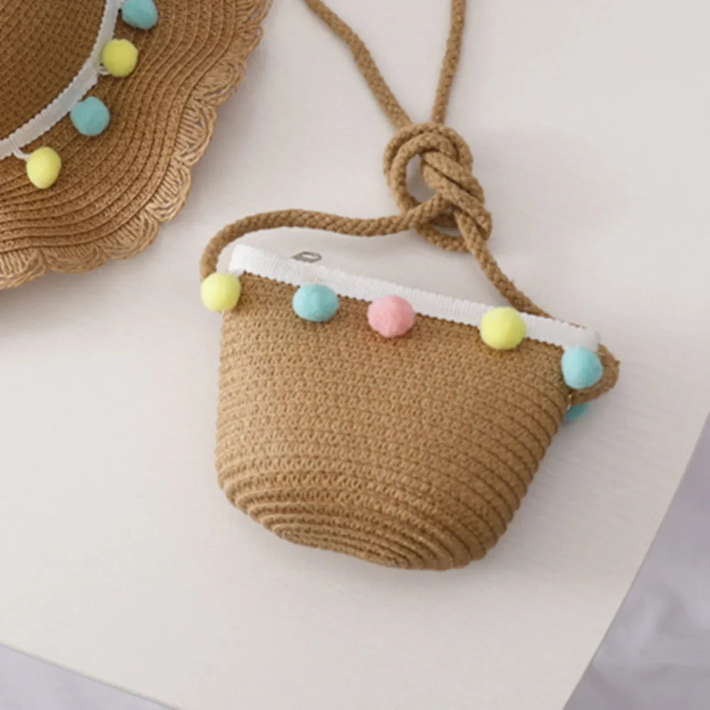 Kids Mini Woven Natural Straw Crossbody Bag for Girls Cute Shoulder Purse