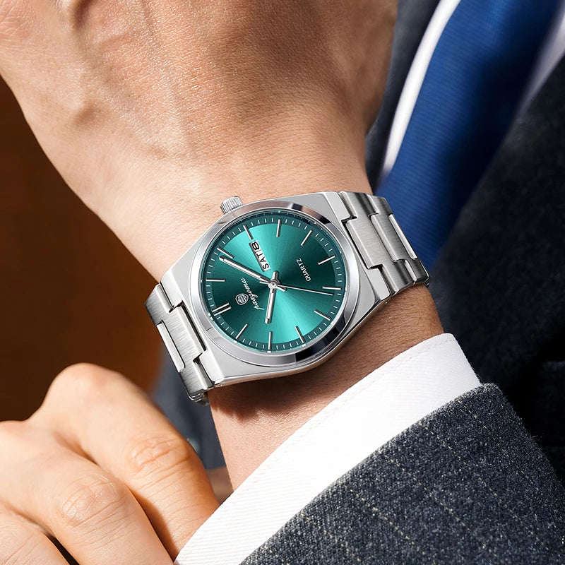 Men's Quartz Stainless Steel Watch 40-44mm Dial, 3ATM Water-Resistant Luminous Chronograph with Date