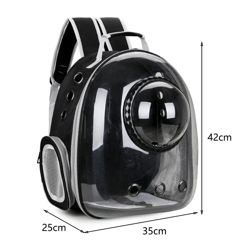 Transparent Bubble Pet Backpack — Breathable Space Capsule Carrier for Cats & Small Dogs, PVC Window & Side Mesh, Zipper Closure