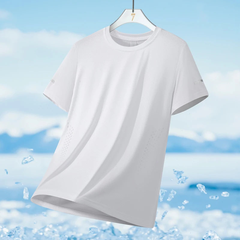 Men's Running T-Shirt Ice Silk Quick-Dry Breathable Mesh Short Sleeve Athletic Tee with Reflective Print