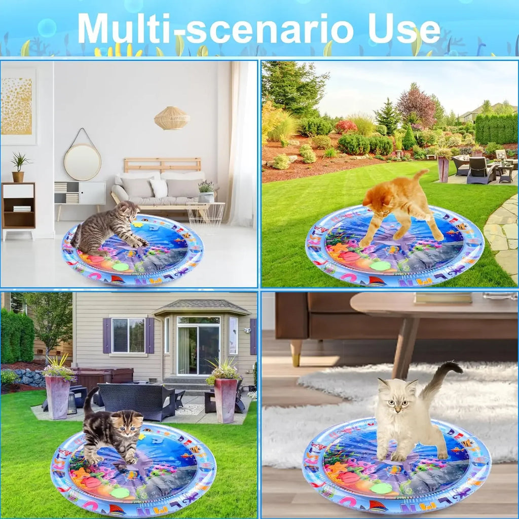 Inflatable Water Sensory Play Mat for Cats & Dogs, Thick PVC Pet Playmat with Fish Ocean Theme