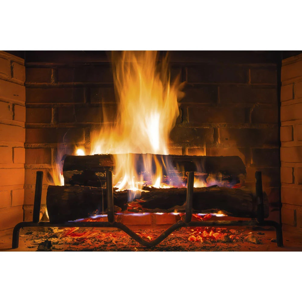 Christmas Fireplace Photography Backdrop - Burning Firewood Flame Brick Wall Photo Studio Background