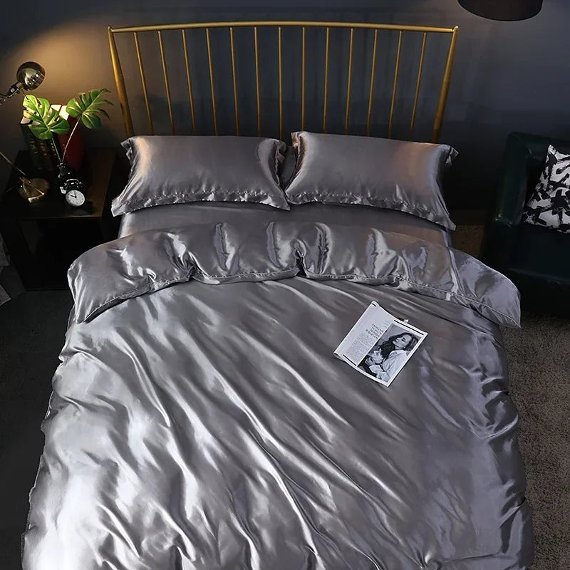 4-Piece Solid Color Duvet Cover Set - Rayon Twill Bedding (Twin/Full/Queen/King)