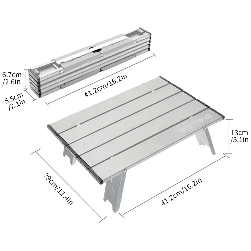 Lightweight Mini Roll-Up Aluminum Table – Portable Foldable Camping, Backpacking, Picnic, Fishing & BBQ Table
