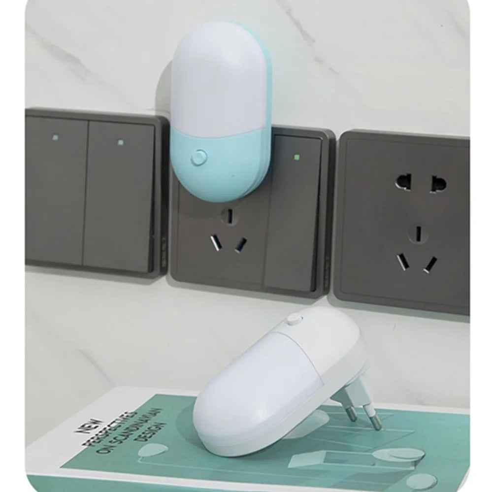 LED Plug-In Night Light with Auto Sensor (EU/US Plug) – Soft Warm Bedside Lamp for Bedroom, Kids, Hallway & Bathroom