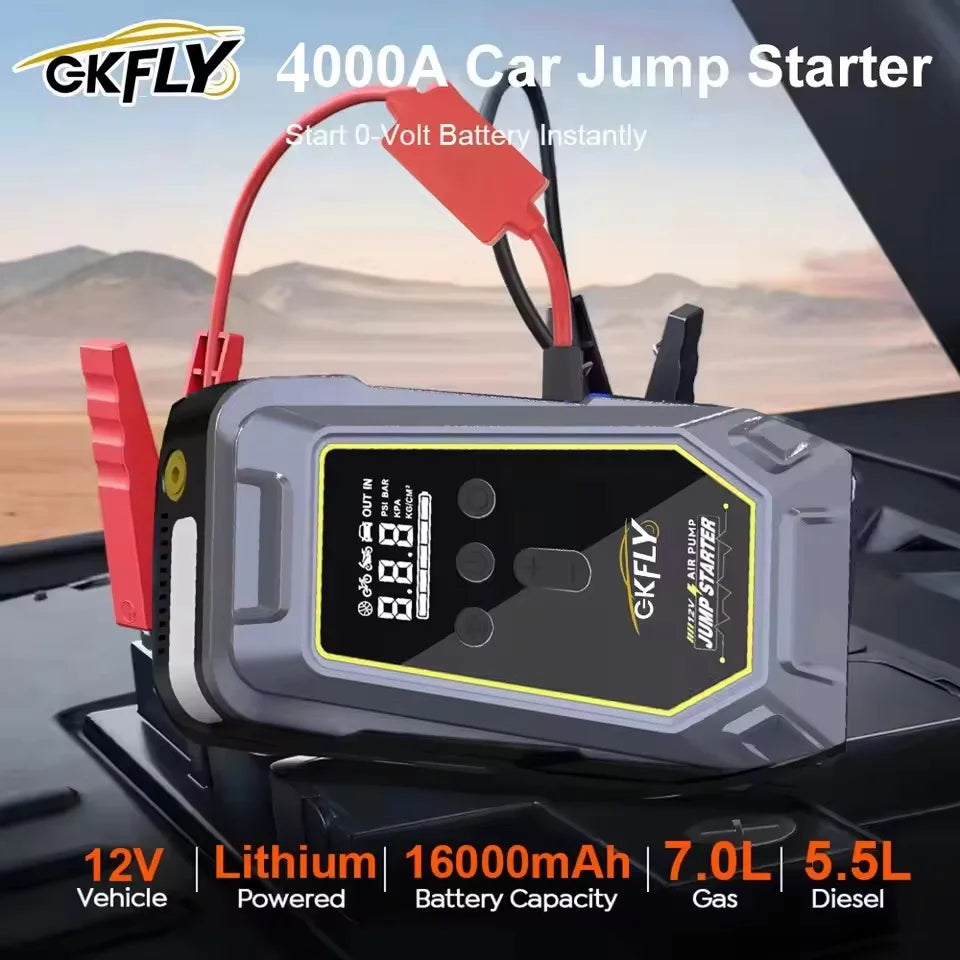 4000A/7000A Portable 12V Car Jump Starter with Air Compressor, LCD Screen Booster Charger & Power Bank