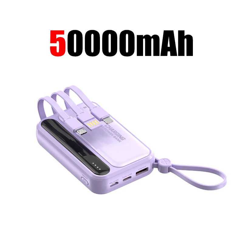 50000mAh 4-in-1 Power Bank Built-in Cables, 120W Fast Charging Digital Display & LED Light