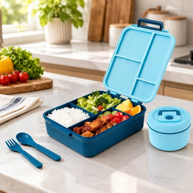 1700ml Leakproof Bento Lunch Box with 300ml Stainless Steel Soup Jar — Microwave-Safe Lunch Box for Office & School