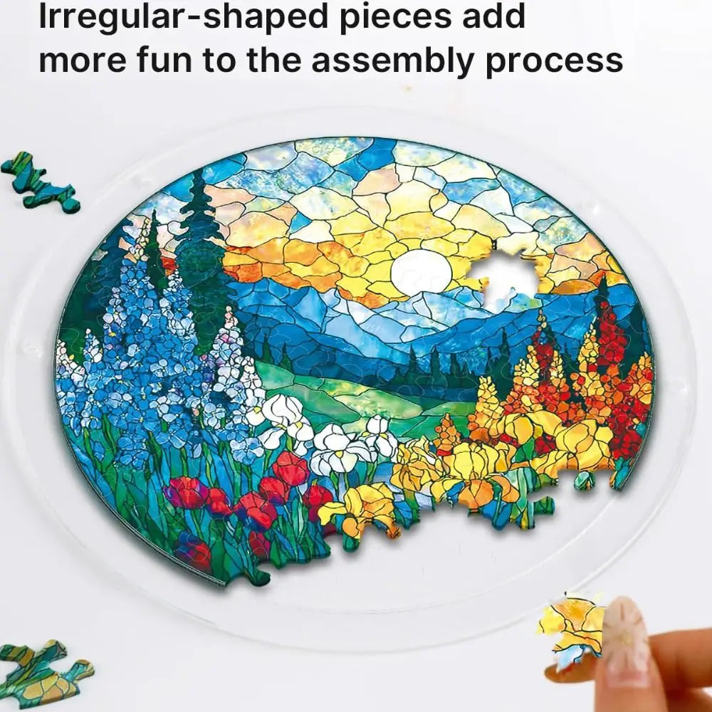 83-Piece 7.4in (18.8cm) Round Acrylic Puzzle Sun Catcher - UV-Printed Window Hanging with Metal Chain
