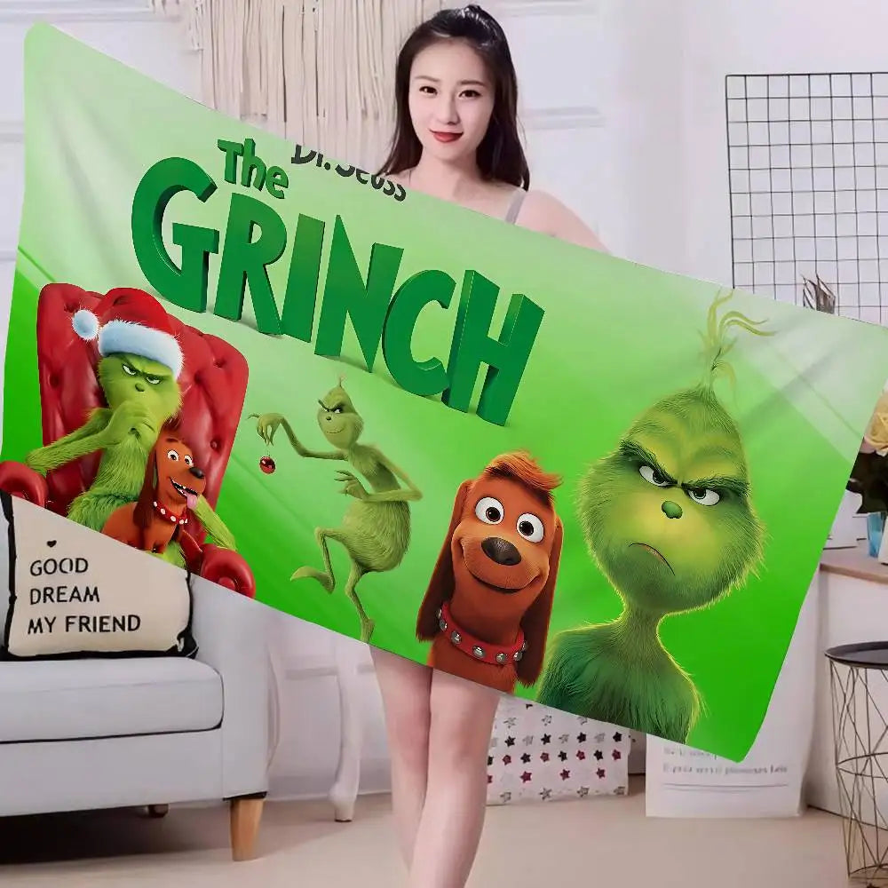 Cartoon Grinch-Inspired Beach Towel - Microfiber Quick-Dry Sand-Free Bath & Pool Towel for Girls | Multiple Sizes (30x30–76x182 cm / 12x12–30x72 in)