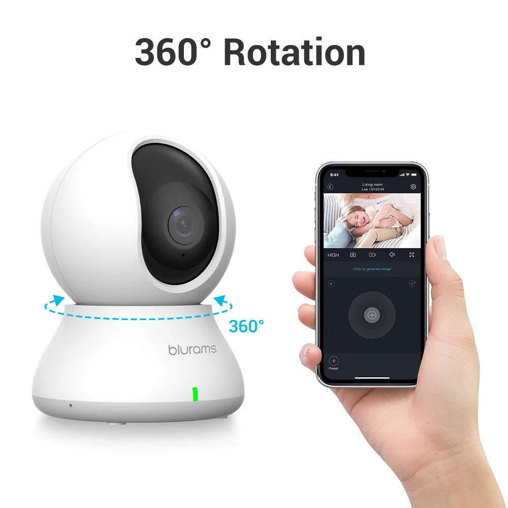 Indoor 3MP WiFi Pet Dome Camera — 360° Pan, Motion Detection, Dual Lens, 2.4GHz, Ceiling/Wall Mount