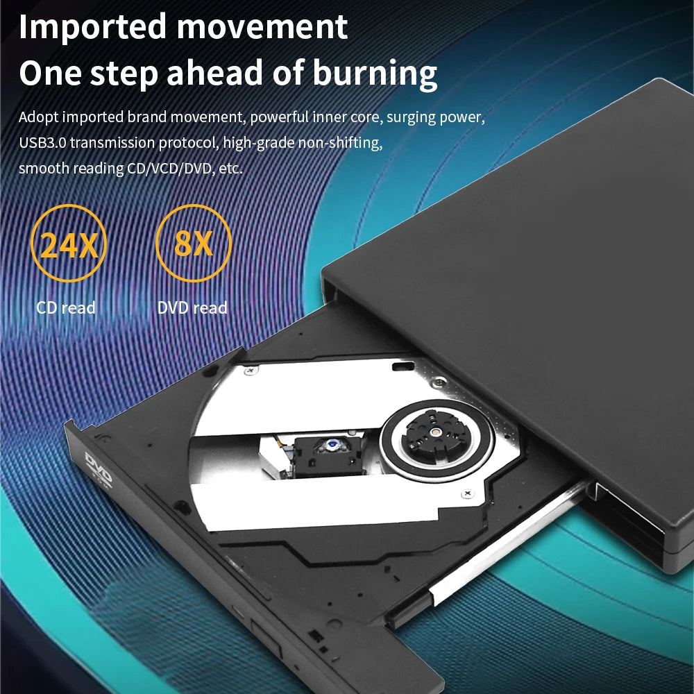 External USB 2.0 CD/DVD Optical Drive - Portable CD/DVD Reader for MacBook, Laptop & Desktop