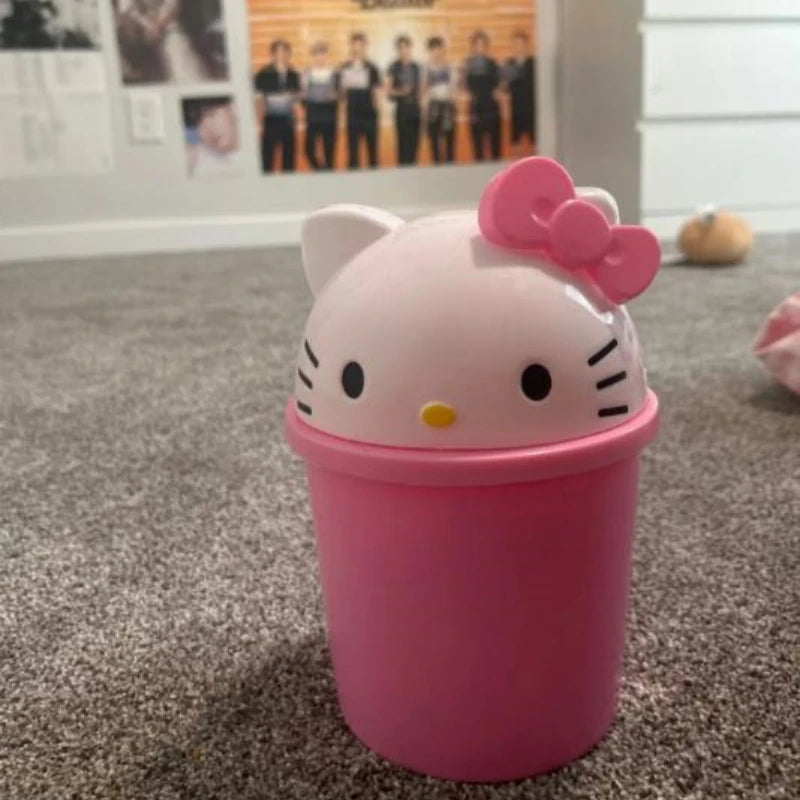 Kawaii Cat Trash Can Cute Plastic Rubbish Bin for Bedroom & Living Room — 21 cm (8.3 in) / 37 cm (14.6 in)