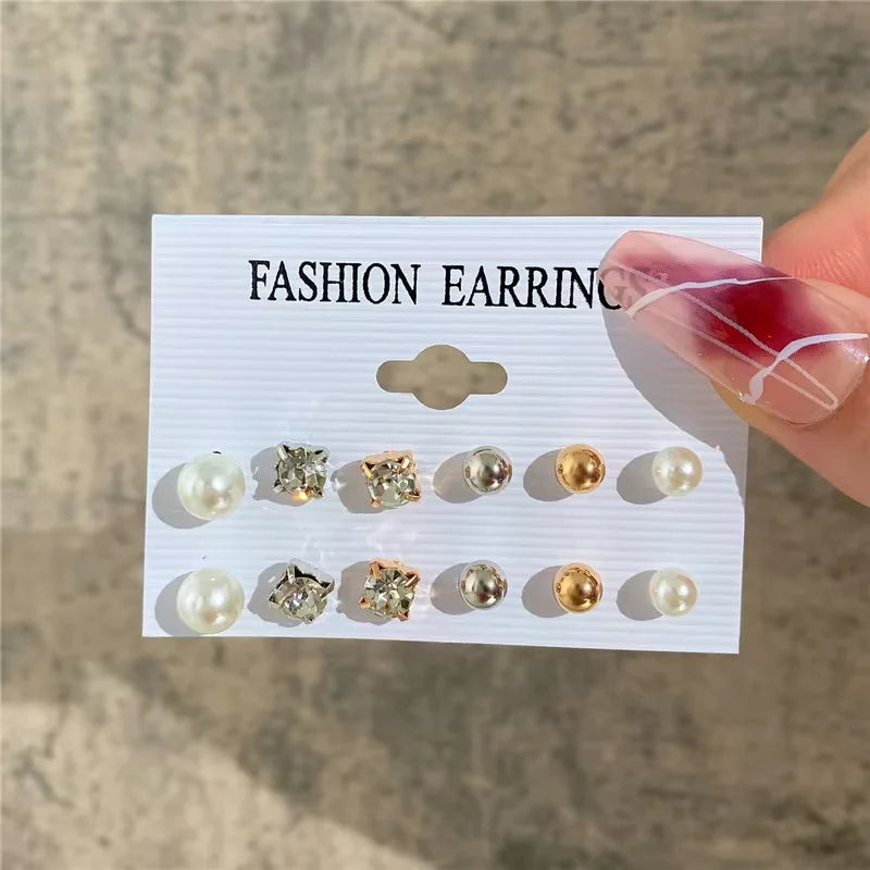 Geometric Hoop Earring Set for Women - Bohemian Pearl & Gold Drop Earrings, Vintage Punk Daily Wear Jewelry Gift