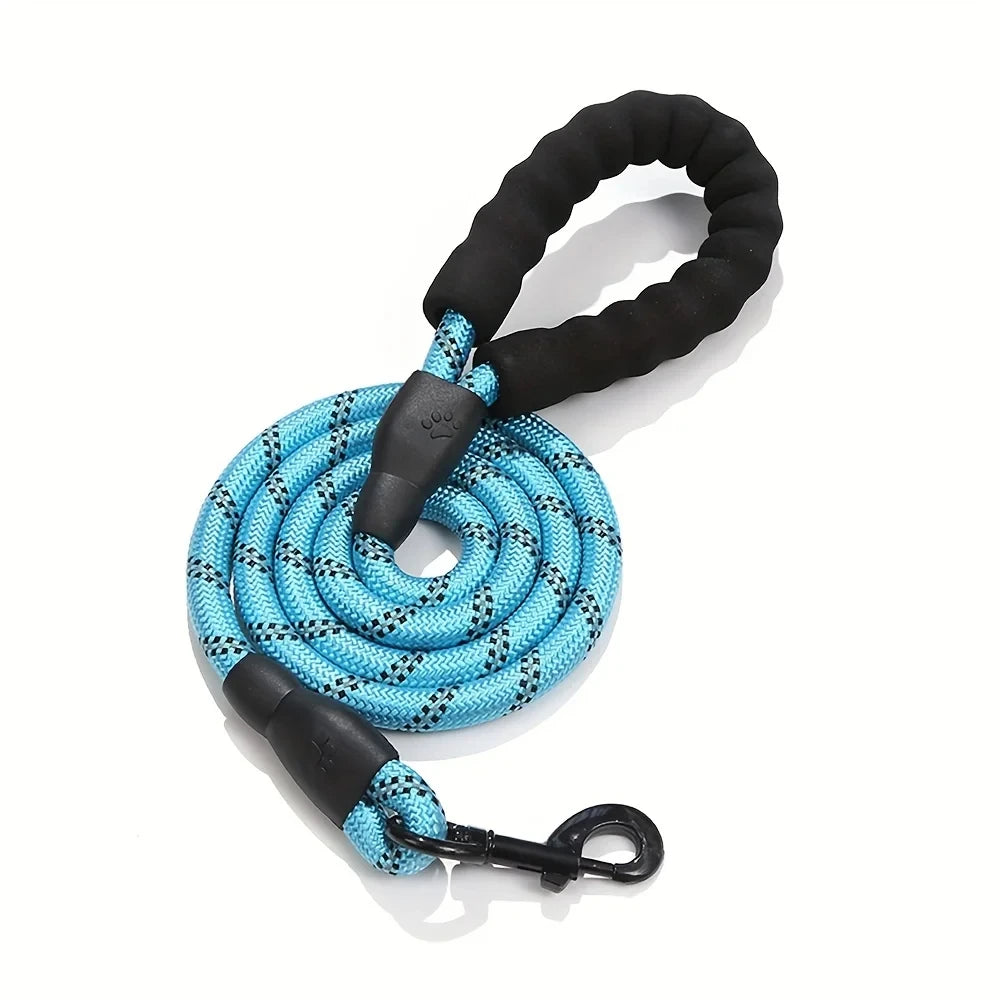 Reflective Padded Handle Dog Leash — Heavy-Duty Double Traction Rope for Strong Dogs with Metal Clip