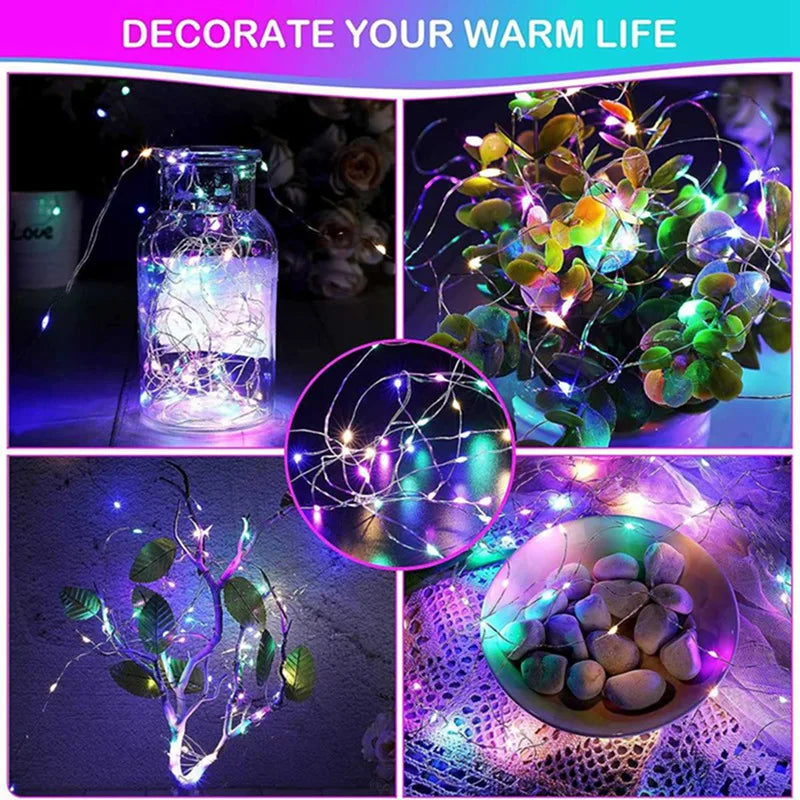 1-Pack Fairy LED Copper Wire String Lights — Battery Powered, 1/2/3/5/10M (3.3/6.6/9.8/16.4/32.8 ft) for Bedroom, Garden, Party and Wedding Decor