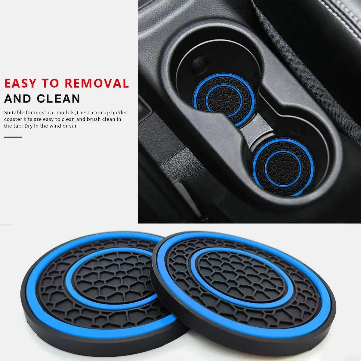 2-Piece Universal Anti-Slip Car Cup Holder Coasters, Dustproof Durable Interior Protectors