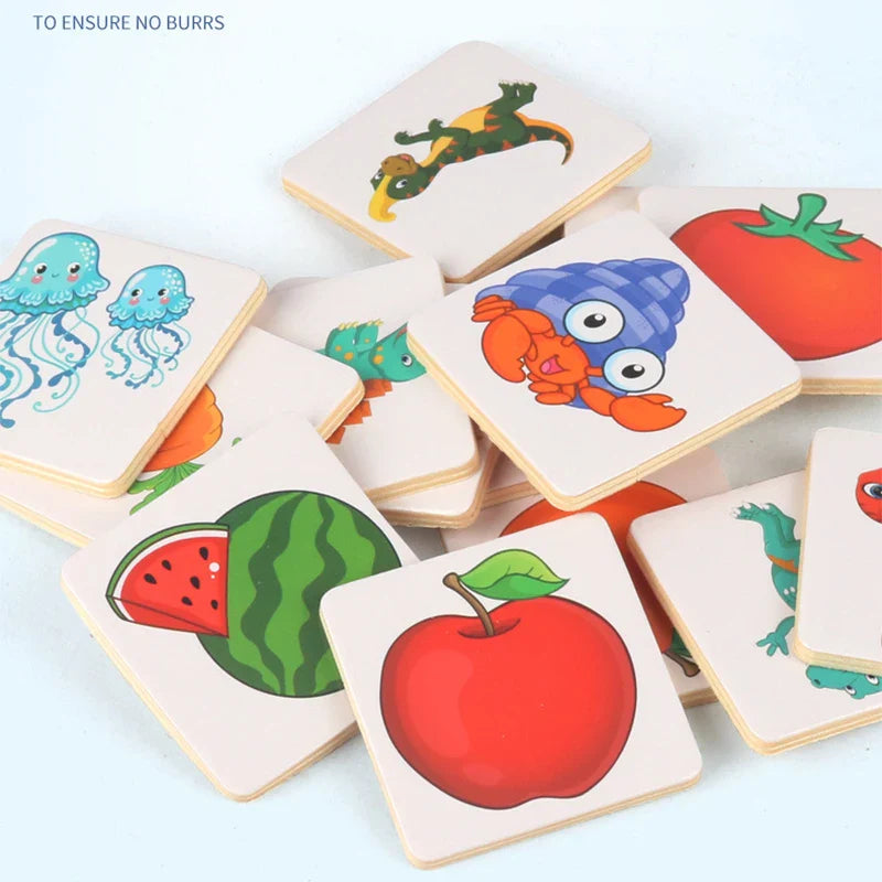 Montessori Wooden Shadow Matching Puzzle – Animal, Fruit & Shape Matching Educational Toy for Kids Ages 3-12