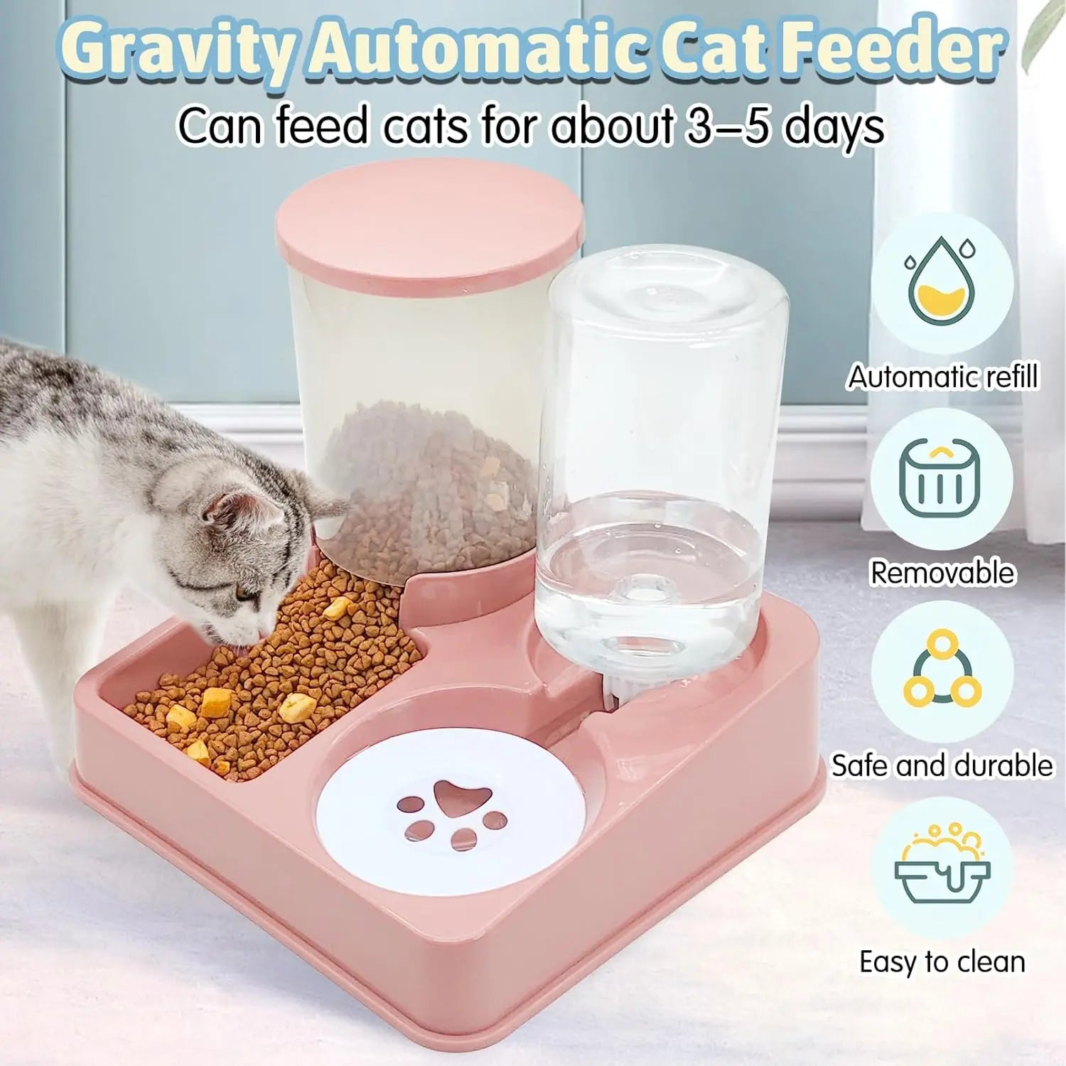 Automatic 2-in-1 Gravity Pet Feeder & Water Dispenser — Tilted Food and Waterer for Cats & Small Dogs