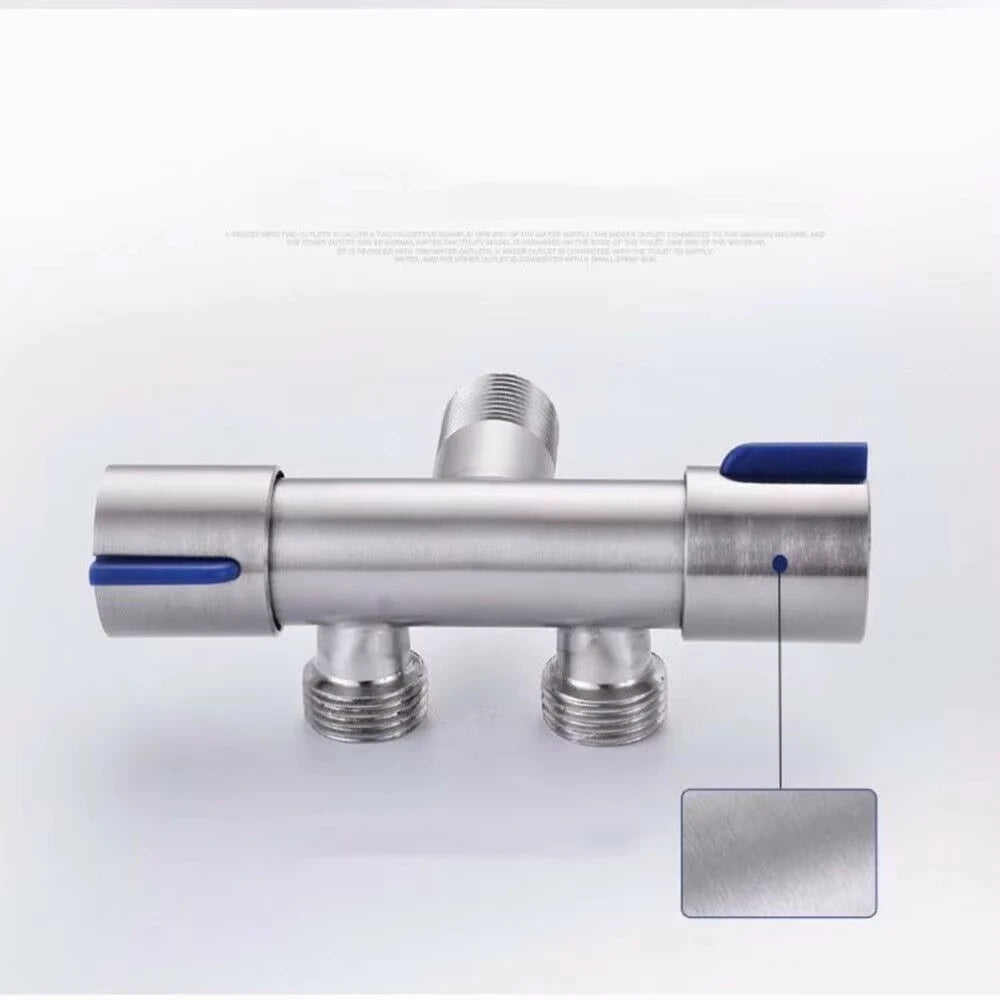 Double-Handle Stainless Steel Bathroom Faucet - Dual Control Cold Water Washing Machine Angle Valve