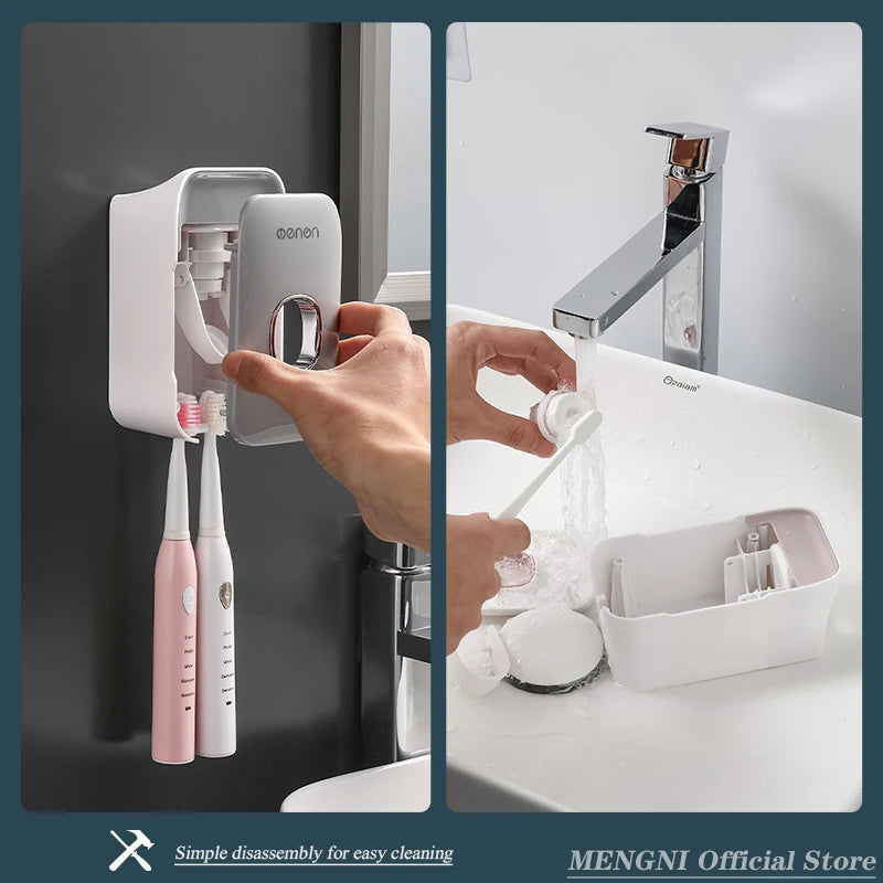 Automatic Wall-Mounted Toothpaste Dispenser & Toothbrush Holder – Punch-Free Bathroom Organizer