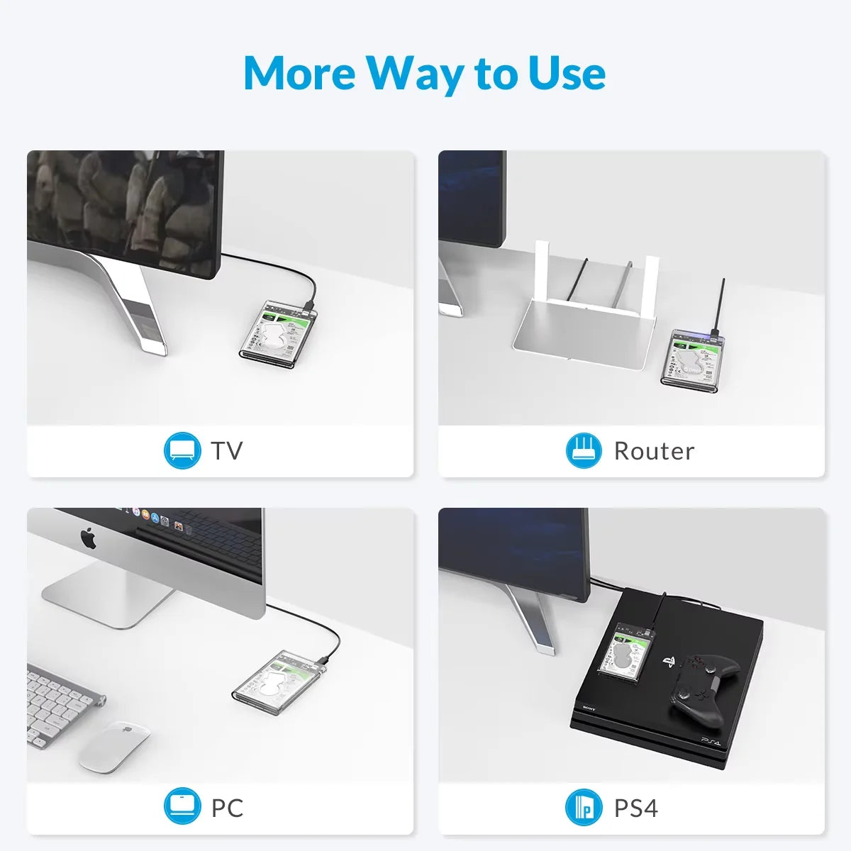 2.5-Inch SATA to USB3.0 Type-C HDD Enclosure — Tool-Free External Hard Drive Case (Up to 6TB, UASP)