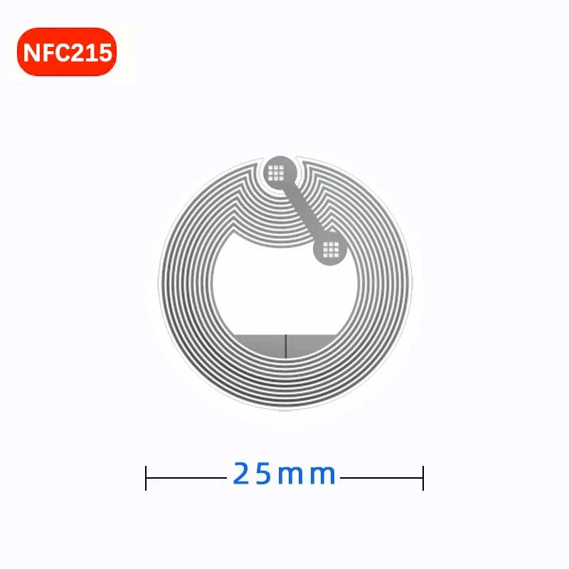 20-Pack NTAG215 NFC Sticker Tags 13.56 MHz ISO14443A Self-Adhesive White 25mm (0.98 in) Rewritable RFID Labels