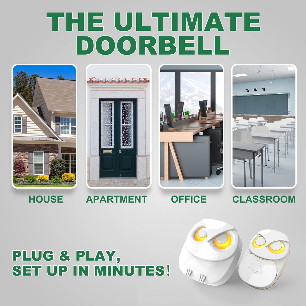 Wireless Doorbell Chime Kit 1000ft (300m) Long Range Waterproof Outdoor Push Button, 35 Melodies, Expandable (1 Receiver & 2 Buttons)
