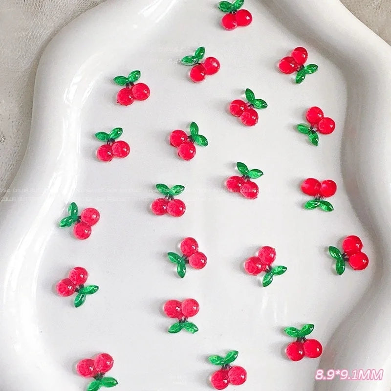 20-Pack 3D Mini Red Cherry Nail Charms Resin Nail Art Decorations for DIY Manicure