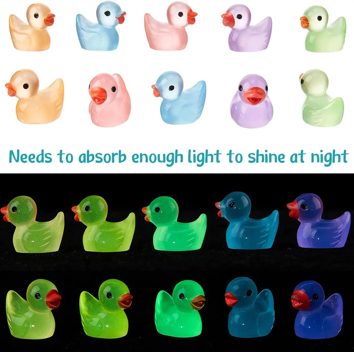 Glow-in-the-Dark Mini Duck Figurines – 50 or 100-Pack Resin Fairy Garden Decor for Moss Micro Landscape