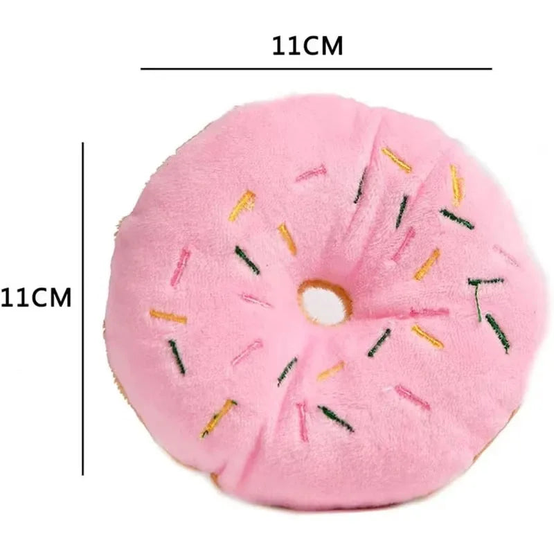 Plush Donut Chew Toy with Squeaker for Small & Medium Dogs - 4.3in (11 x 11 cm) Soft Fleece Puppy Toy