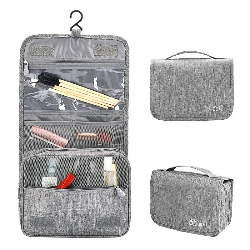 Oxford Fabric Waterproof Hanging Travel Toiletry Bag - Portable Cosmetic Organizer for Men & Women