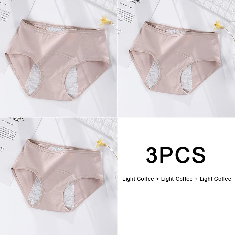 3-Pack Women's Menstrual & Postpartum Cotton Briefs – Leakproof, High Absorbency for Heavy Flow