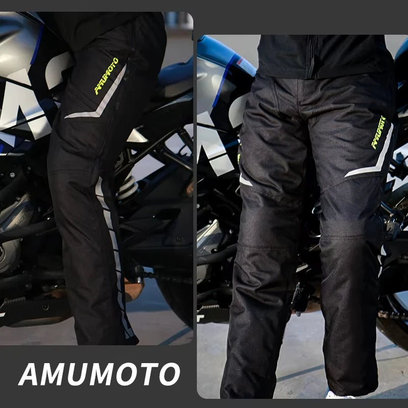 Winter Motorcycle Pants - Windproof Waterproof Biker Trousers with CE2 Knee Pads and Quick-Release (Unisex)