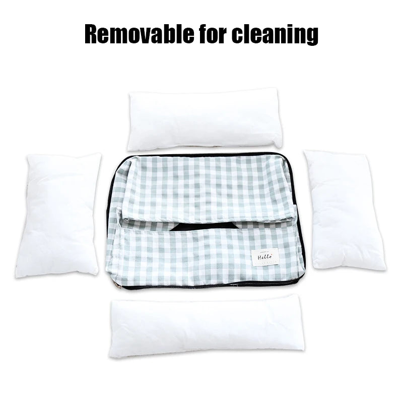 Striped Cotton Pet Bed Sofa for Cats & Small Dogs — Indoor Puppy Kennel (S/M) 50x40x20cm & 60x50x20cm (19.6x15.7x7.8 in & 23.6x19.6x7.8 in)