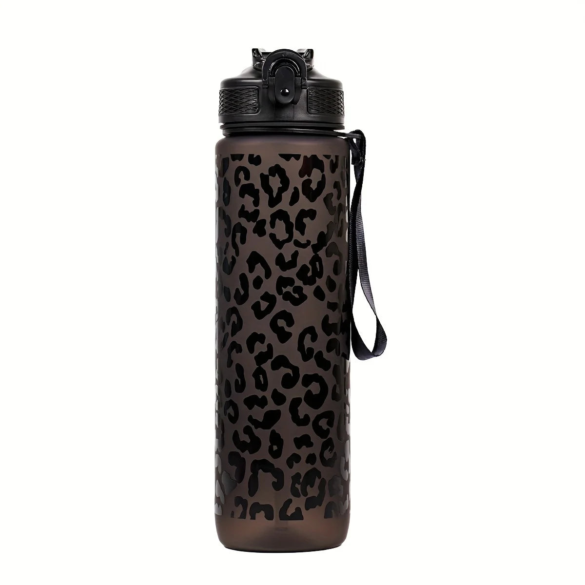 1 L (33.8 fl oz) Leopard Print Leak-Proof Sports Water Bottle - Portable Travel & Gym Bottle