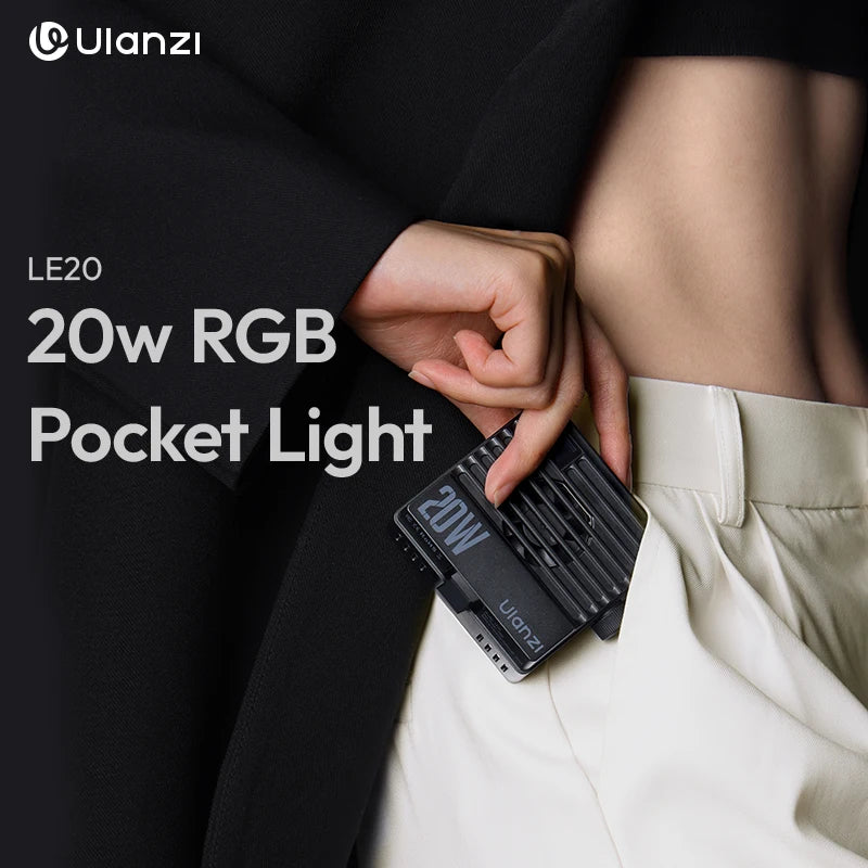 20W RGB Pocket LED Light CRI 95+ — USB-C Rechargeable Video & Photography Light for Portraits, Food & Still Life